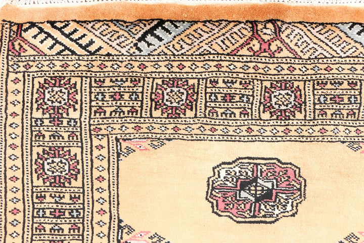 Yellow Pakistani Bokhara Rug 2' 6" x 4' 2" Hand-Knotted | No. QA43214
