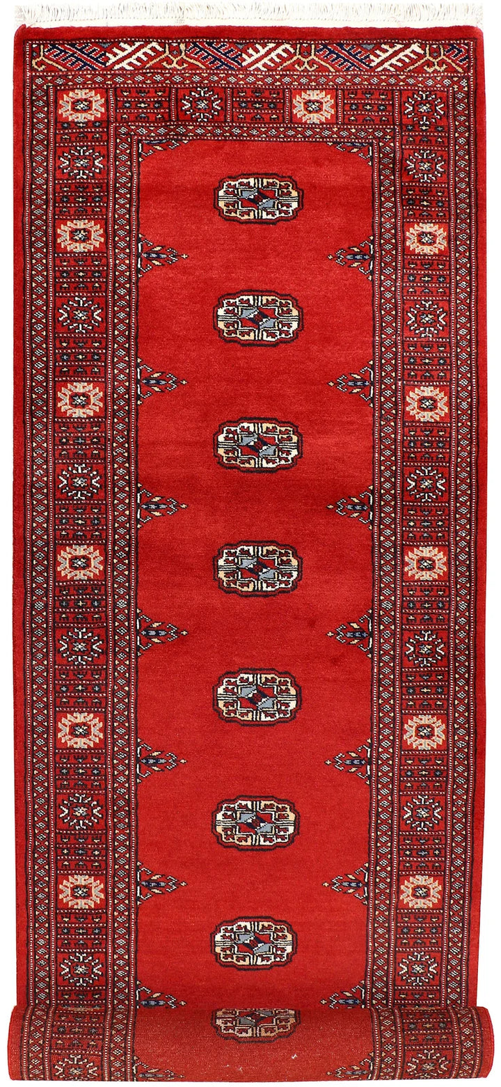 Red Pakistani Bokhara Rug 2' 7" x 10' 3" Hand-Knotted | No. QA43247