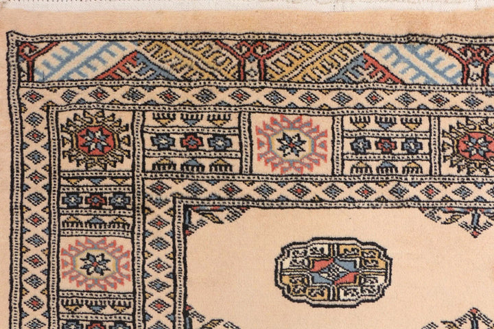 Tan Pakistani Bokhara Rug 4' 1" x 6' Hand-Knotted | No. QA43268