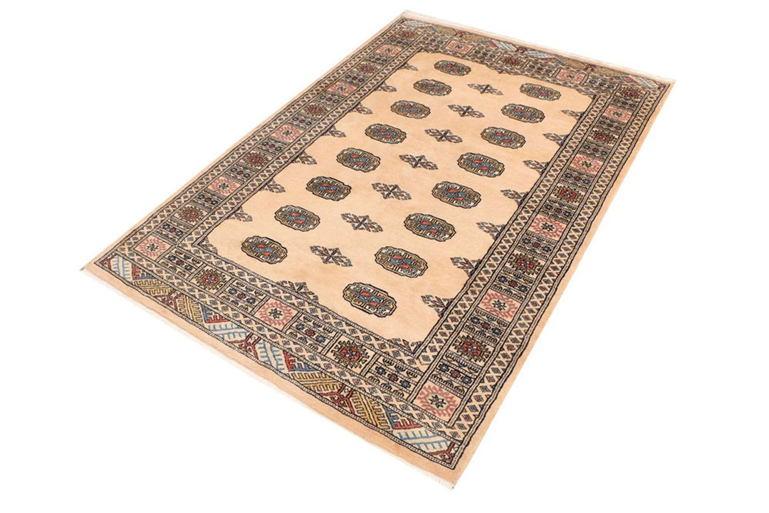 Tan Pakistani Bokhara Rug 4' 1" x 6' Hand-Knotted | No. QA43268