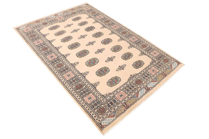 Tan Pakistani Bokhara Rug 4' 1" x 6' Hand-Knotted | No. QA43268