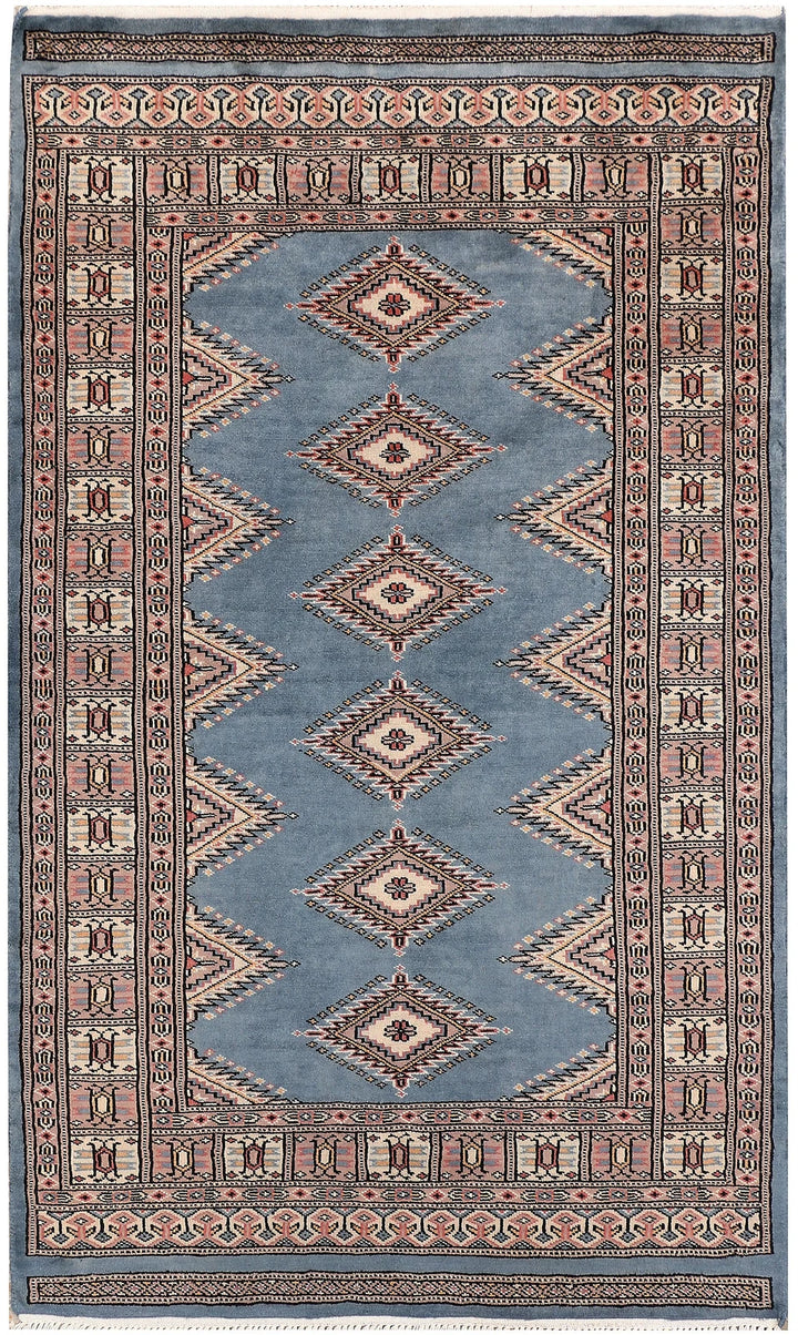 Light Slate Grey Pakistani Jaldar Rug 3' 1" x 5' 1" Hand-Knotted | No. QA43324