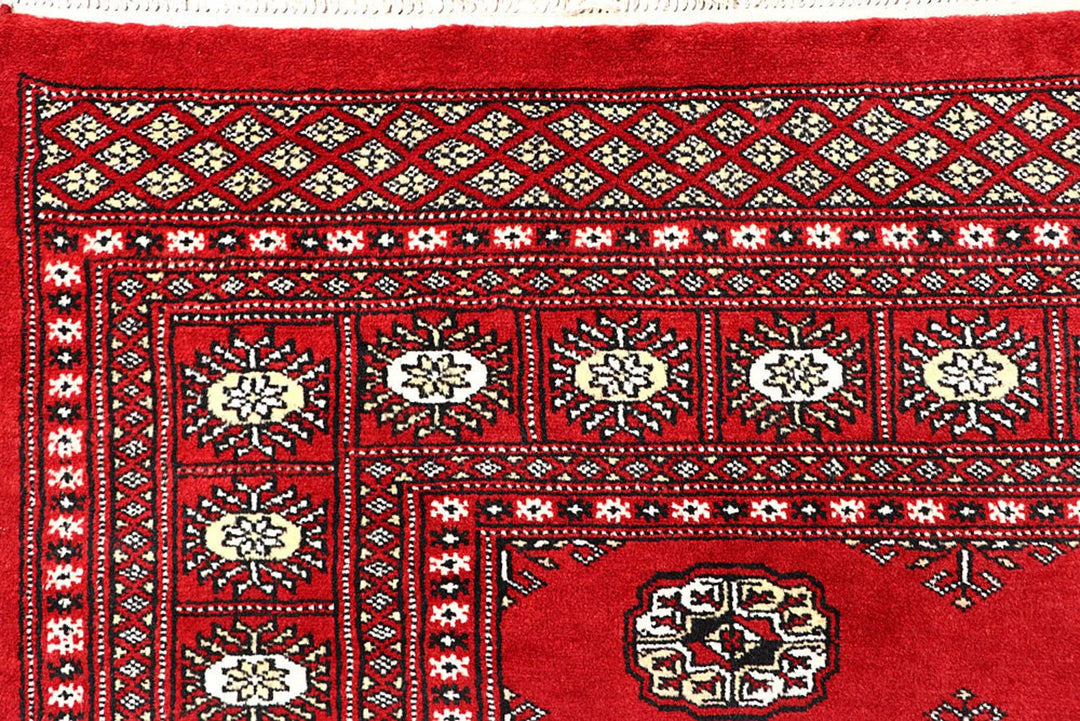 Red Pakistani Bokhara Rug 6' x 8'10" Hand-Knotted | No. QA43493