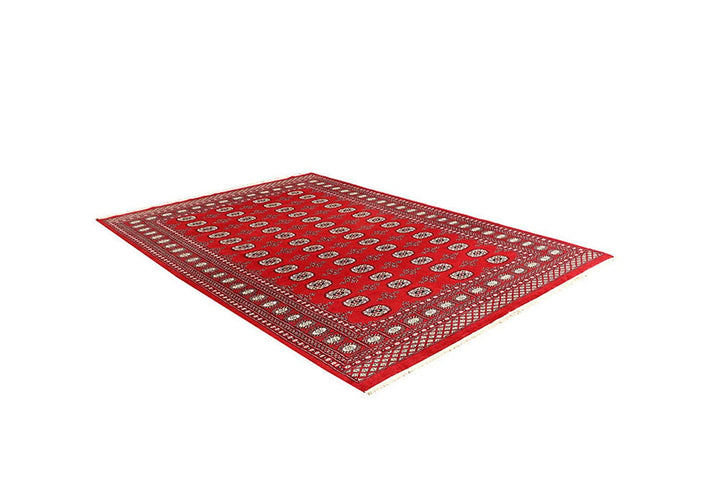 Red Pakistani Bokhara Rug 6' x 8'10" Hand-Knotted | No. QA43493