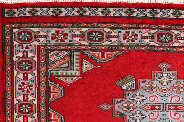 Red Pakistani Bokhara Rug 3' 3" x 5' 8" Hand-Knotted | No. QA43512