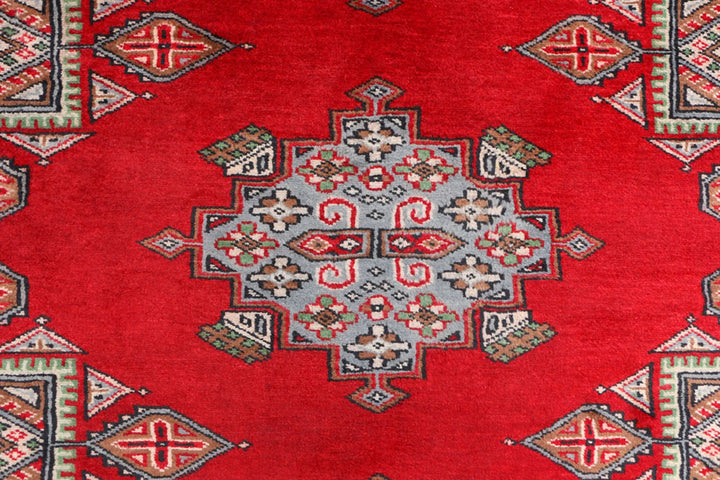 Red Pakistani Bokhara Rug 3' 3" x 5' 8" Hand-Knotted | No. QA43512