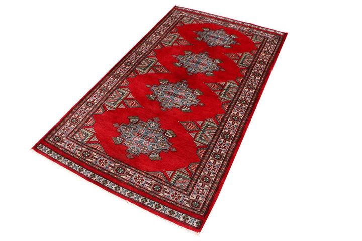 Red Pakistani Bokhara Rug 3' 3" x 5' 8" Hand-Knotted | No. QA43512