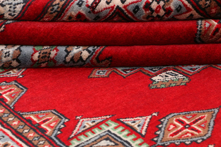 Red Pakistani Bokhara Rug 3' 3" x 5' 8" Hand-Knotted | No. QA43512