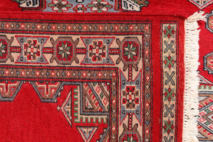 Red Pakistani Bokhara Rug 3' 3" x 5' 8" Hand-Knotted | No. QA43512