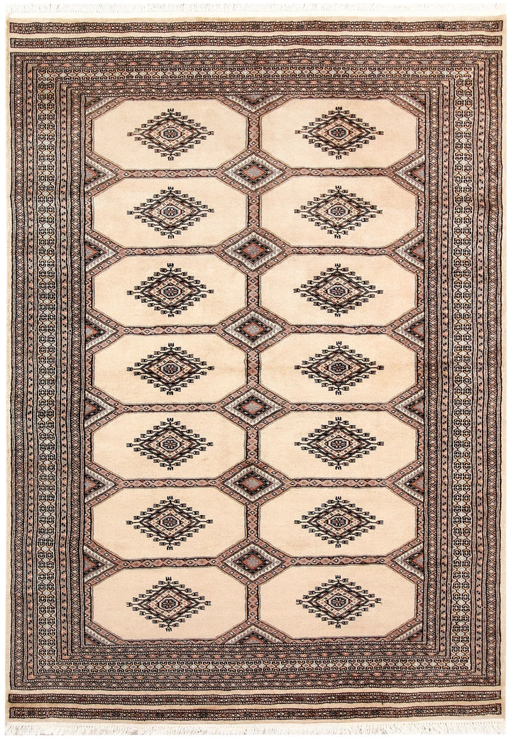 Brown Pakistani Jaldar Rug 4' 8" x 6' 7" Hand-Knotted | No. QA43537