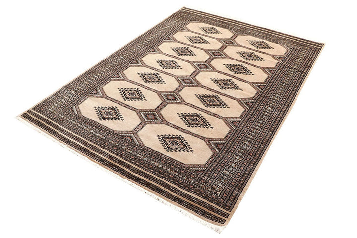 Brown Pakistani Jaldar Rug 4' 8" x 6' 7" Hand-Knotted | No. QA43537