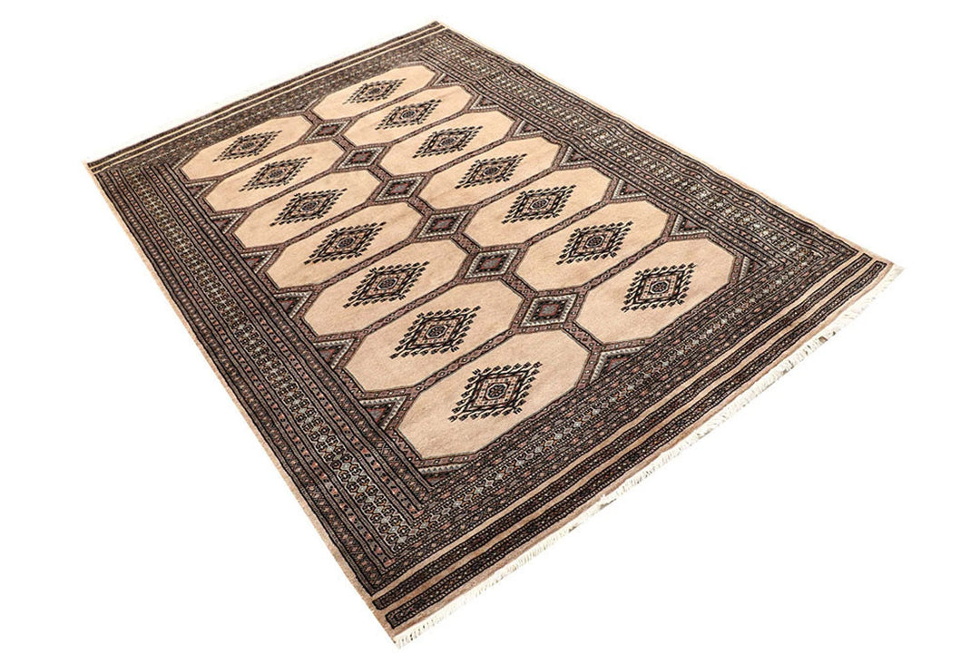 Brown Pakistani Jaldar Rug 4' 8" x 6' 7" Hand-Knotted | No. QA43537