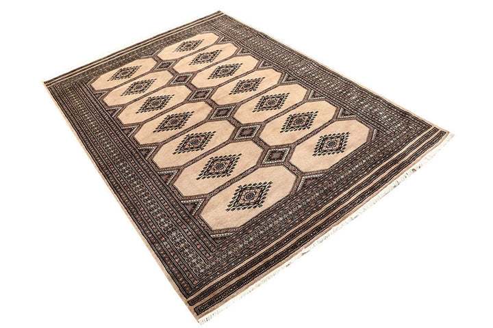 Brown Pakistani Jaldar Rug 4' 8" x 6' 7" Hand-Knotted | No. QA43537