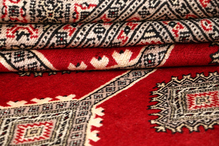 Firebrick Pakistani Jaldar Rug 6' 7" x 8' Hand-Knotted | No. QA43575