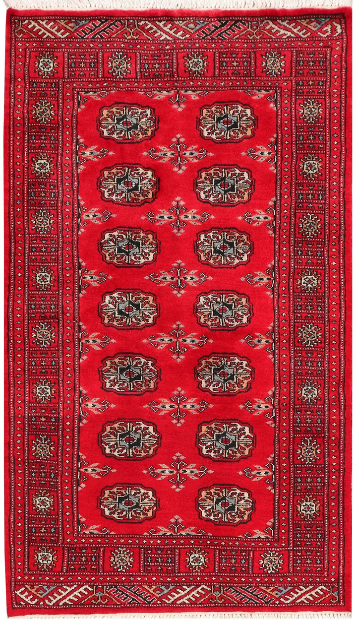 Dark Red Pakistani Bokhara Rug 3' 1" x 5' 2" Hand-Knotted | No. QA43628