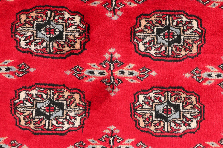 Dark Red Pakistani Bokhara Rug 3' 1" x 5' 2" Hand-Knotted | No. QA43628