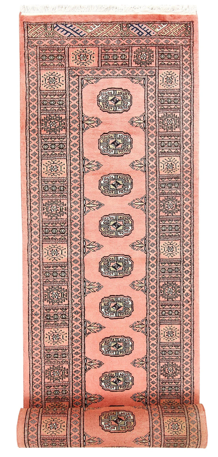 Salmon Pakistani Bokhara Rug 2'7" x 13'6" Hand-Knotted | No. QA43673