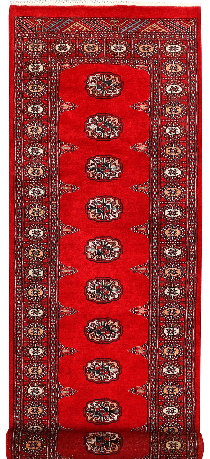 Red Pakistani Bokhara Runner Rug 2' 7" x 8' 6" Hand-Knotted | No. QA43753