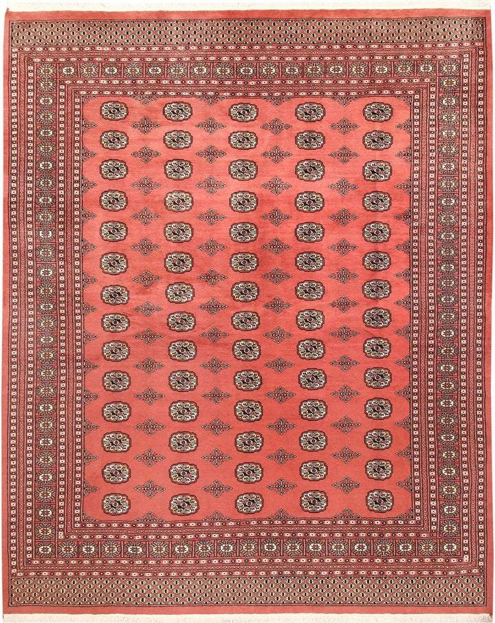 Salmon Pakistani Bokhara Rug 8' 2" x 10' 3" Hand-Knotted | No. QA43837