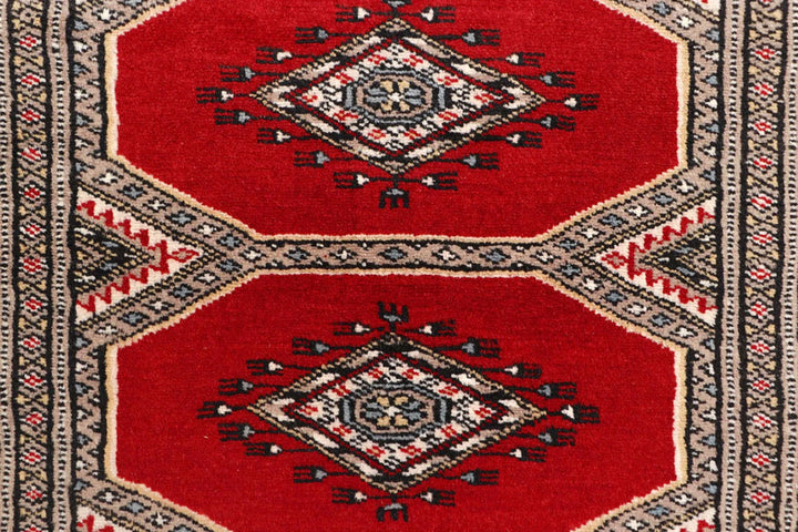 Red Pakistani Jaldar Rug 2' 4" x 9' Hand-Knotted | No. QA43869