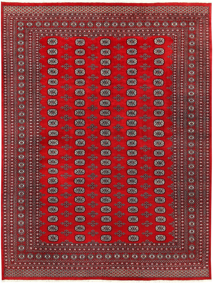 Red Pakistani Bokhara Rug 9' 4" x 12' 3" Hand-Knotted | No. QA43913