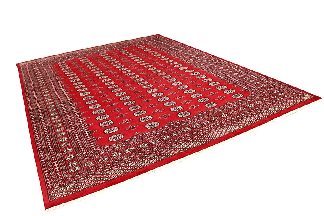 Red Pakistani Bokhara Rug 9' 4" x 12' 3" Hand-Knotted | No. QA43913