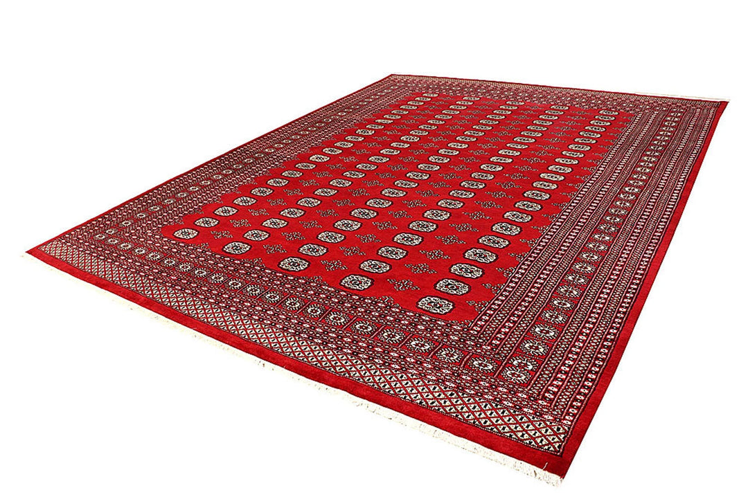 Red Pakistani Bokhara Rug 9' 4" x 12' 3" Hand-Knotted | No. QA43913