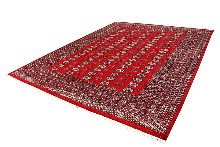 Red Pakistani Bokhara Rug 9' 4" x 12' 3" Hand-Knotted | No. QA43913
