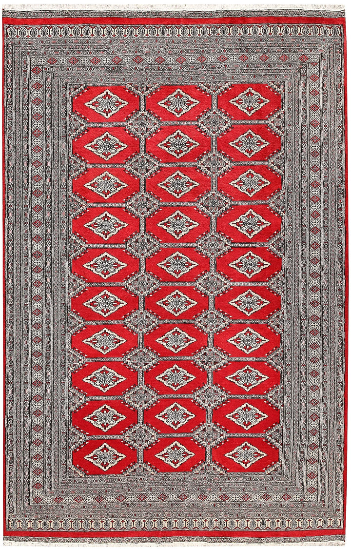 Red Pakistani Jaldar Rug 6' 1" x 9' 4" Hand-Knotted | No. QA43975