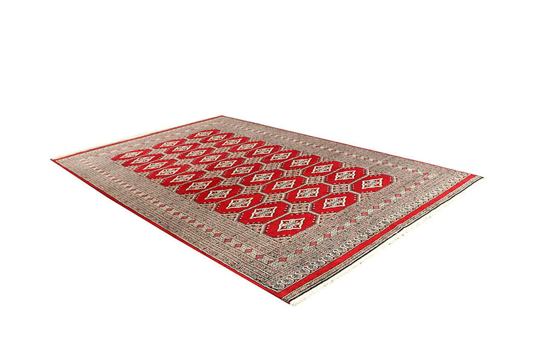 Red Pakistani Jaldar Rug 6' 1" x 9' 4" Hand-Knotted | No. QA43975