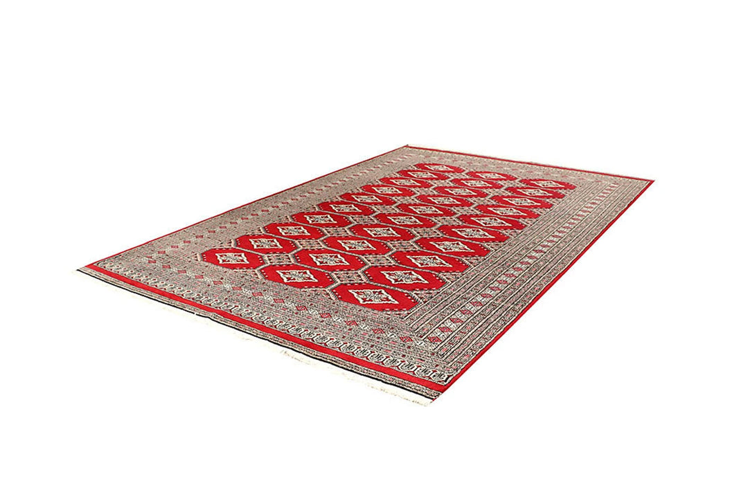 Red Pakistani Jaldar Rug 6' 1" x 9' 4" Hand-Knotted | No. QA43975