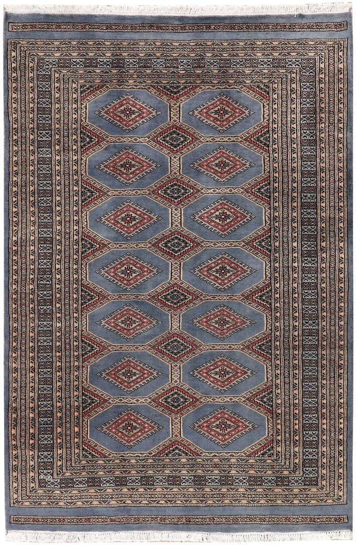 Light Slate Grey Pakistani Jaldar Rug 4' 2" x 6' 3" Hand-Knotted | No. QA44018