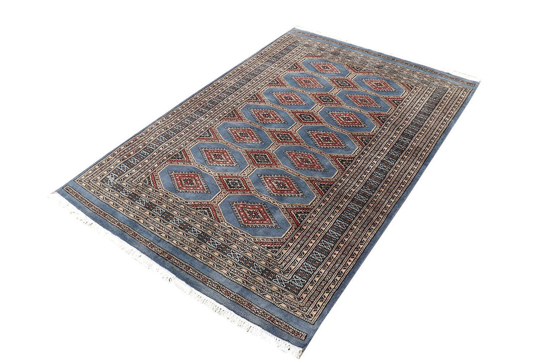 Light Slate Grey Pakistani Jaldar Rug 4' 2" x 6' 3" Hand-Knotted | No. QA44018