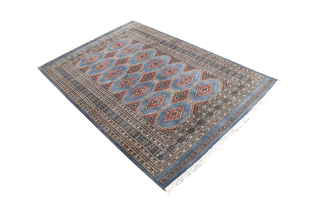 Light Slate Grey Pakistani Jaldar Rug 4' 2" x 6' 3" Hand-Knotted | No. QA44018