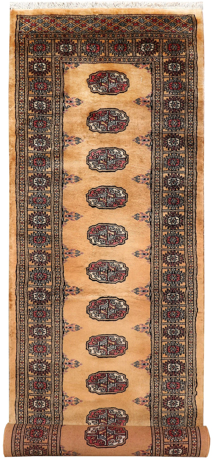 Sandy Brown Pakistani Bokhara Rug 2' 7" x 9' Hand-Knotted | No. QA44112