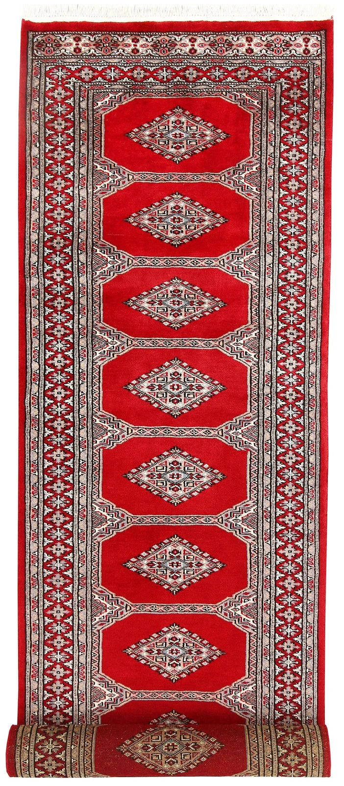 Firebrick Pakistani Jaldar Runner Rug 2' 7" x 9' 11" Hand-Knotted | No. QA44165