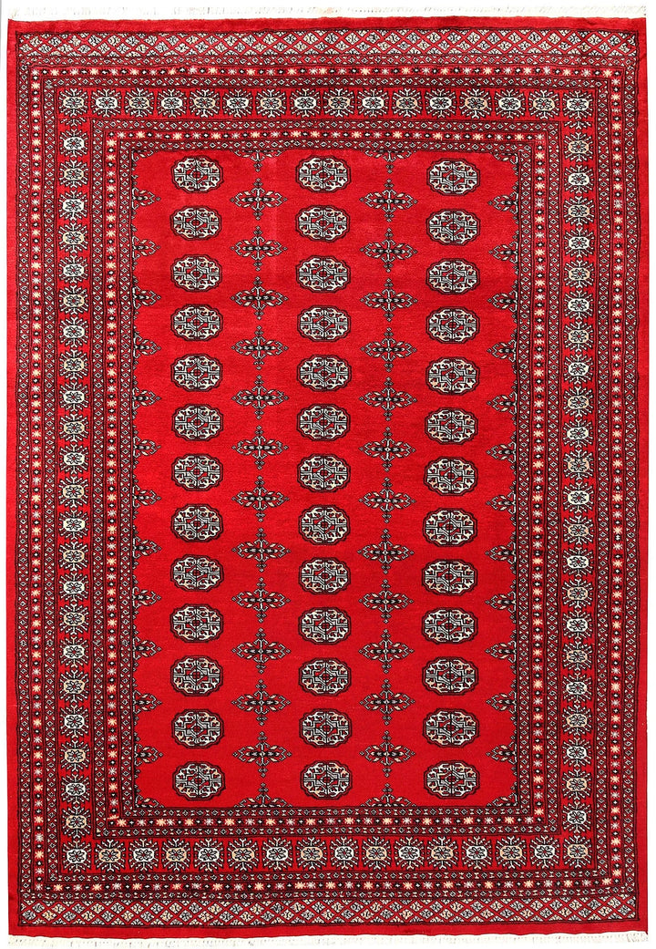 Red Pakistani Bokhara Rug 5' 8" x 8' 2" Hand-Knotted | No. QA44257