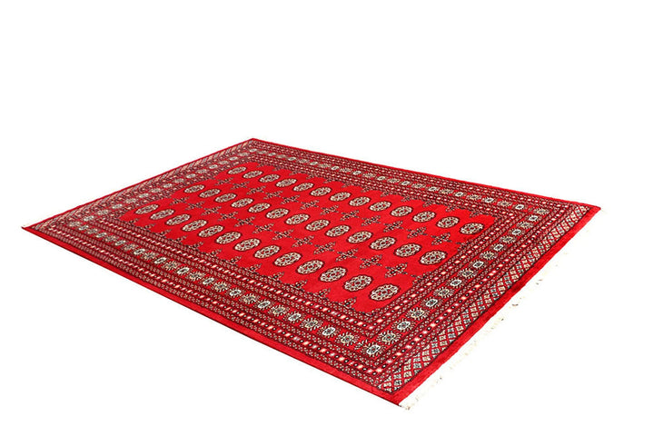 Red Pakistani Bokhara Rug 5' 8" x 8' 2" Hand-Knotted | No. QA44257