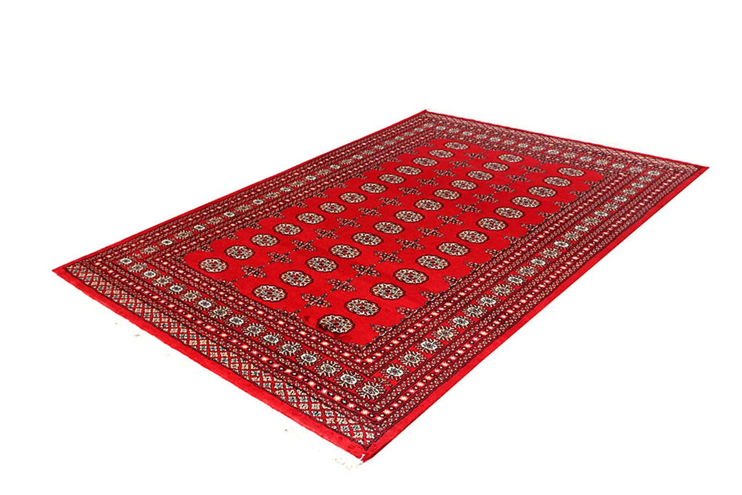 Red Pakistani Bokhara Rug 5' 8" x 8' 2" Hand-Knotted | No. QA44257