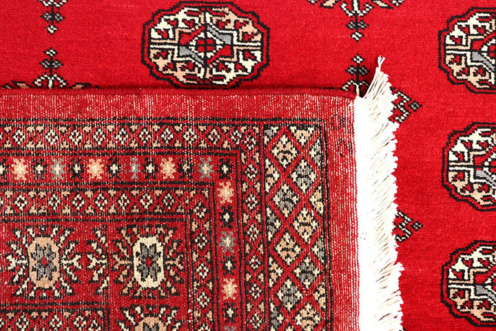 Red Pakistani Bokhara Rug 5' 8" x 8' 2" Hand-Knotted | No. QA44257