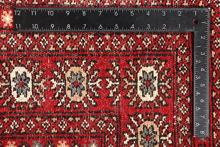 Red Pakistani Bokhara Rug 5' 8" x 8' 2" Hand-Knotted | No. QA44257