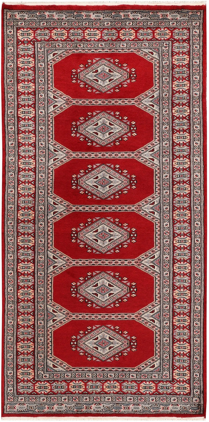 Dark Red Pakistani Jaldar Rug 3' 1" x 6' 3" Hand-Knotted | No. QA44335