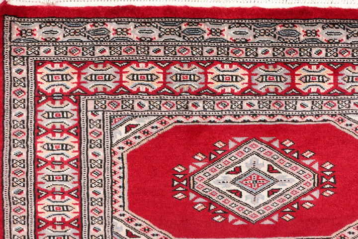 Dark Red Pakistani Jaldar Rug 3' 1" x 6' 3" Hand-Knotted | No. QA44335