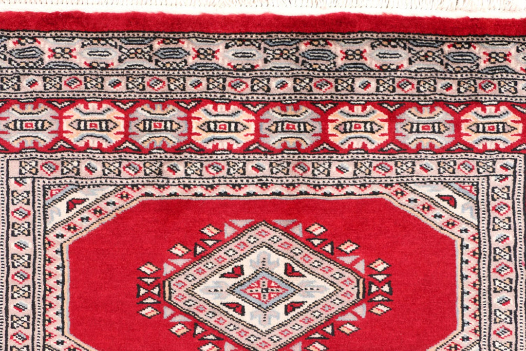Dark Red Pakistani Jaldar Rug 3' 1" x 6' 3" Hand-Knotted | No. QA44335