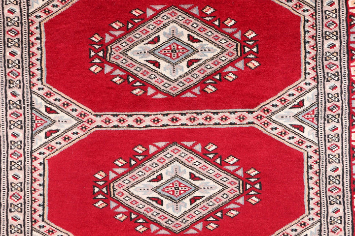 Dark Red Pakistani Jaldar Rug 3' 1" x 6' 3" Hand-Knotted | No. QA44335