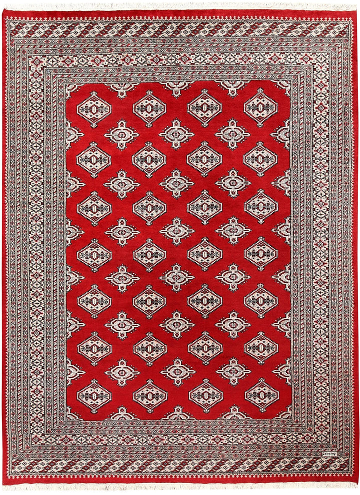 Firebrick Red Pakistani Jaldar Rug 6' 6" x 8' 6" Hand-Knotted | No. QA44477