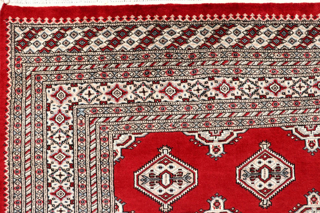 Firebrick Red Pakistani Jaldar Rug 6' 6" x 8' 6" Hand-Knotted | No. QA44477