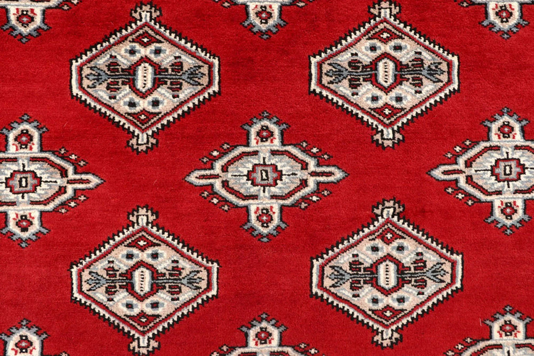 Firebrick Red Pakistani Jaldar Rug 6' 6" x 8' 6" Hand-Knotted | No. QA44477