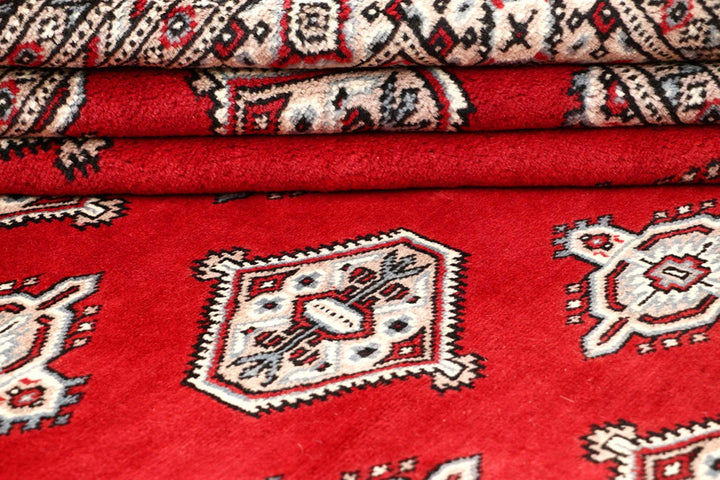 Firebrick Red Pakistani Jaldar Rug 6' 6" x 8' 6" Hand-Knotted | No. QA44477