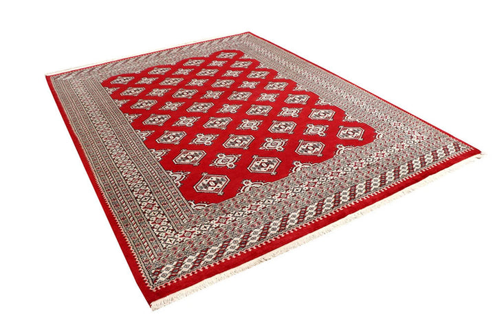 Firebrick Red Pakistani Jaldar Rug 6' 6" x 8' 6" Hand-Knotted | No. QA44477
